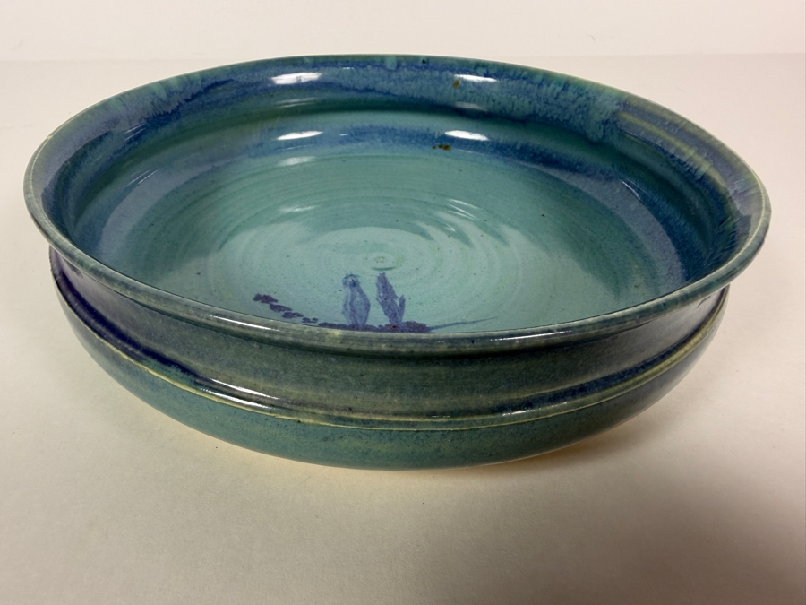 Vintage Clearwater Pottery Turquoise Teal Glazed Dragonfly Ceramic Bowl, 7.5'W [Photo 2]
