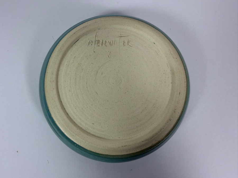 Vintage Clearwater Pottery Turquoise Teal Glazed Dragonfly Ceramic Bowl, 7.5'W [Photo 3]