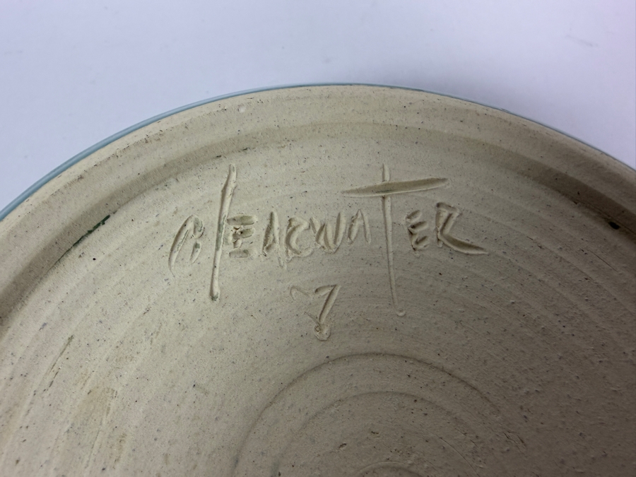 Vintage Clearwater Pottery Turquoise Teal Glazed Dragonfly Ceramic Bowl, 7.5'W [Photo 4]