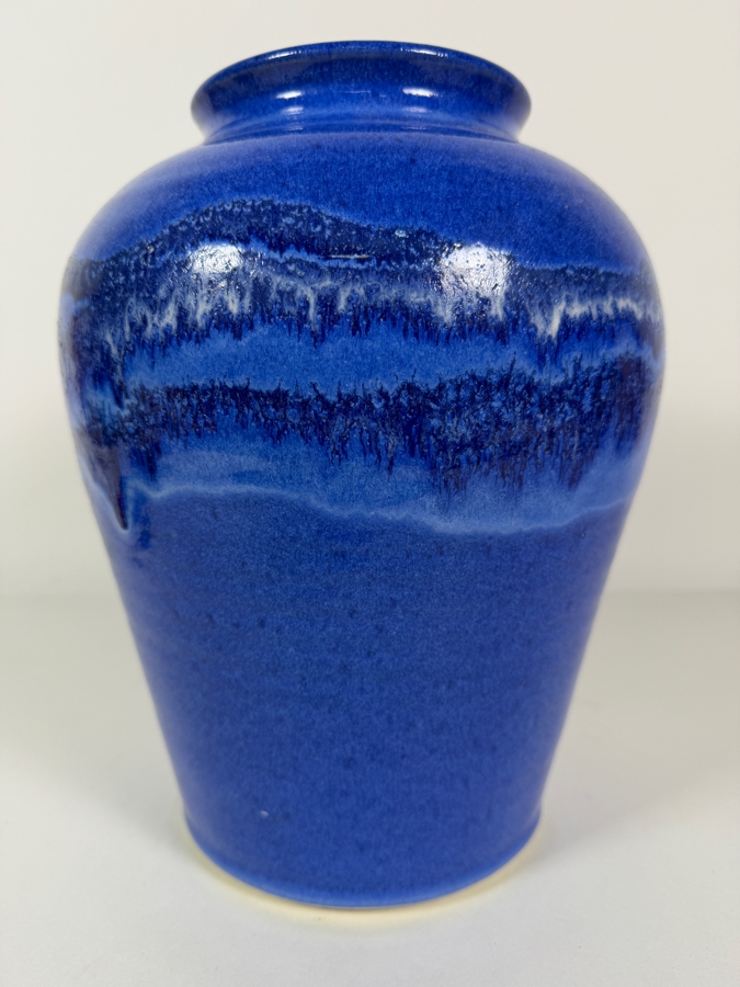 Handmade Signed Artisan Cobalt Blue Drip Glazed Studio Art Pottery Stoneware Vase, 11'H [Photo 4]