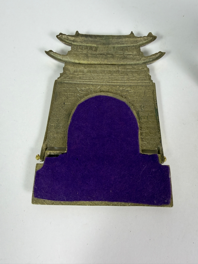 Vintage Chinese Asian Cast Brass Pagoda Gate Architecture Folding Bookends Pair, 5'H [Photo 4]