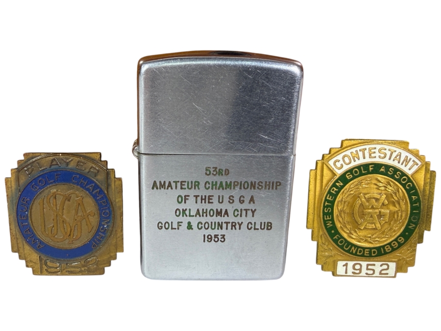 Vintage 1953 USGA Amateur Championship Zippo Lighter Oklahoma City Golf Country Club With 1952 1953 Medals Lot