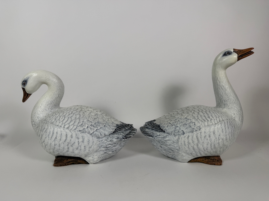 Vintage MK Heartstrings Signed Josh And Molly Ann Ceramic Goose Swan Figurine Pair, 9' - 12'H [Photo 5]