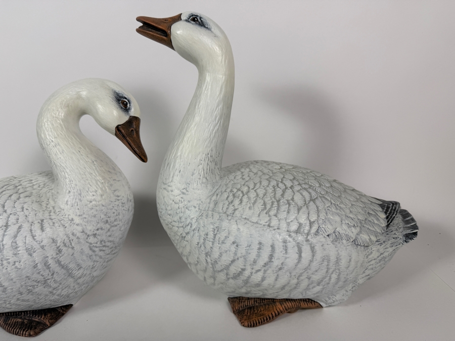Vintage MK Heartstrings Signed Josh And Molly Ann Ceramic Goose Swan Figurine Pair, 9' - 12'H [Photo 4]