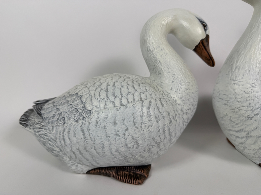 Vintage MK Heartstrings Signed Josh And Molly Ann Ceramic Goose Swan Figurine Pair, 9' - 12'H [Photo 3]