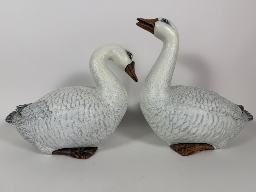 Vintage MK Heartstrings Signed Josh And Molly Ann Ceramic Goose Swan Figurine Pair, 9' - 12'H [Photo 2]