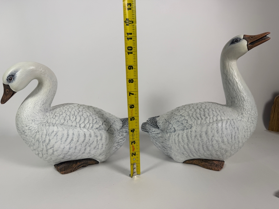 Vintage MK Heartstrings Signed Josh And Molly Ann Ceramic Goose Swan Figurine Pair, 9' - 12'H [Photo 9]