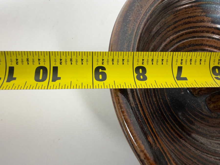Vintage Noah Pottery Blue Brown Glazed Ribbed Stoneware Ikebana Flower Frog Bowl, 8.5'W [Photo 6]
