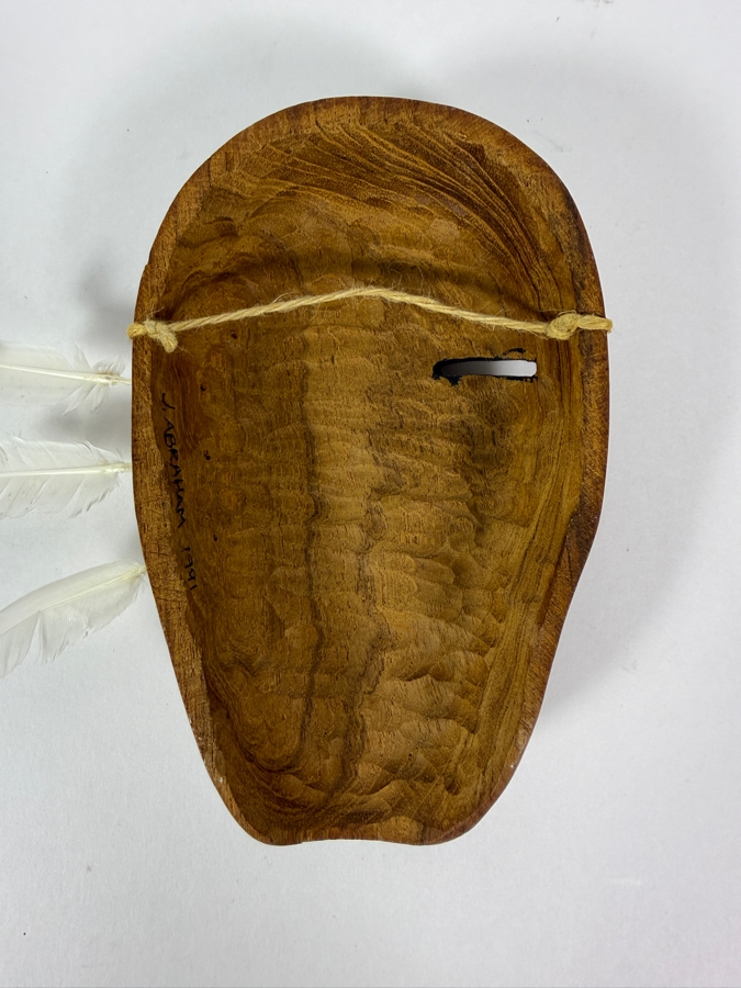 Vintage Hand Carved Wood Tribal Mask Indigenous Face Wall Hanging With Feathers, 6'H [Photo 3]