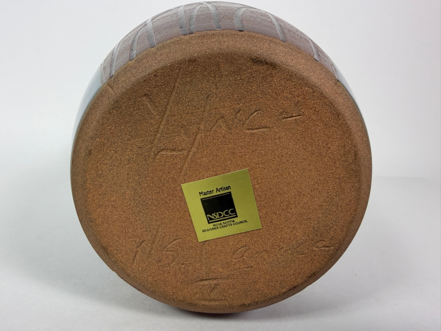Vintage Nova Scotia Designer Crafts Council Master Artisan Carved Lidded Pottery Canister, 8'H [Photo 2]
