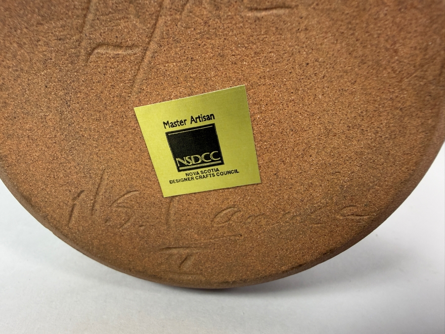 Vintage Nova Scotia Designer Crafts Council Master Artisan Carved Lidded Pottery Canister, 8'H [Photo 4]