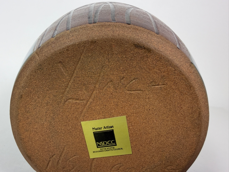 Vintage Nova Scotia Designer Crafts Council Master Artisan Carved Lidded Pottery Canister, 8'H [Photo 3]