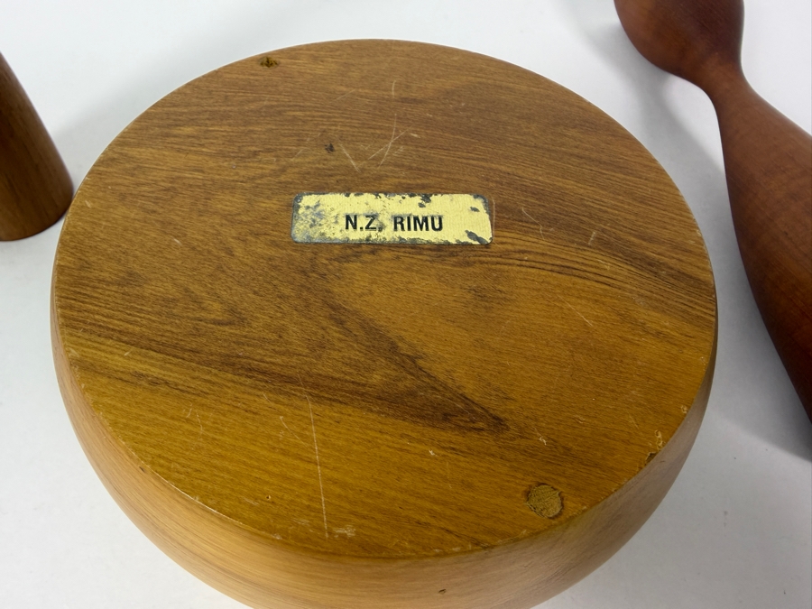 Vintage Mid Century Danish Modern New Zealand Rimu Wood Bowl And Candlestick Set 3.5' - 8'H [Photo 6]