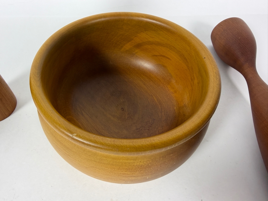 Vintage Mid Century Danish Modern New Zealand Rimu Wood Bowl And Candlestick Set 3.5' - 8'H [Photo 5]