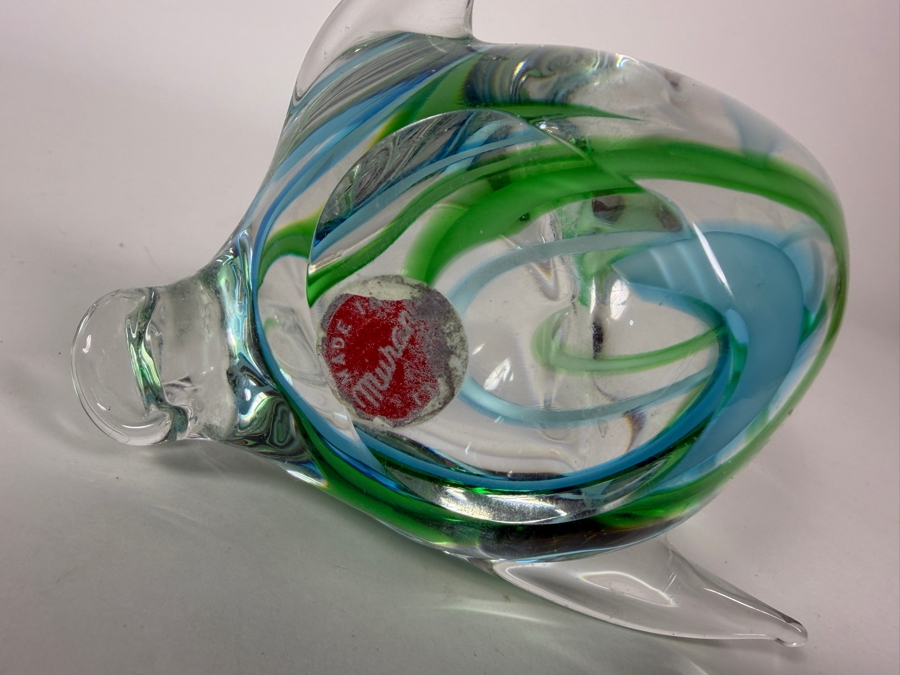 Vintage Murano Italy Art Glass Dolphin Figurine Green Blue Swirl Paperweight, 7.5'H [Photo 5]