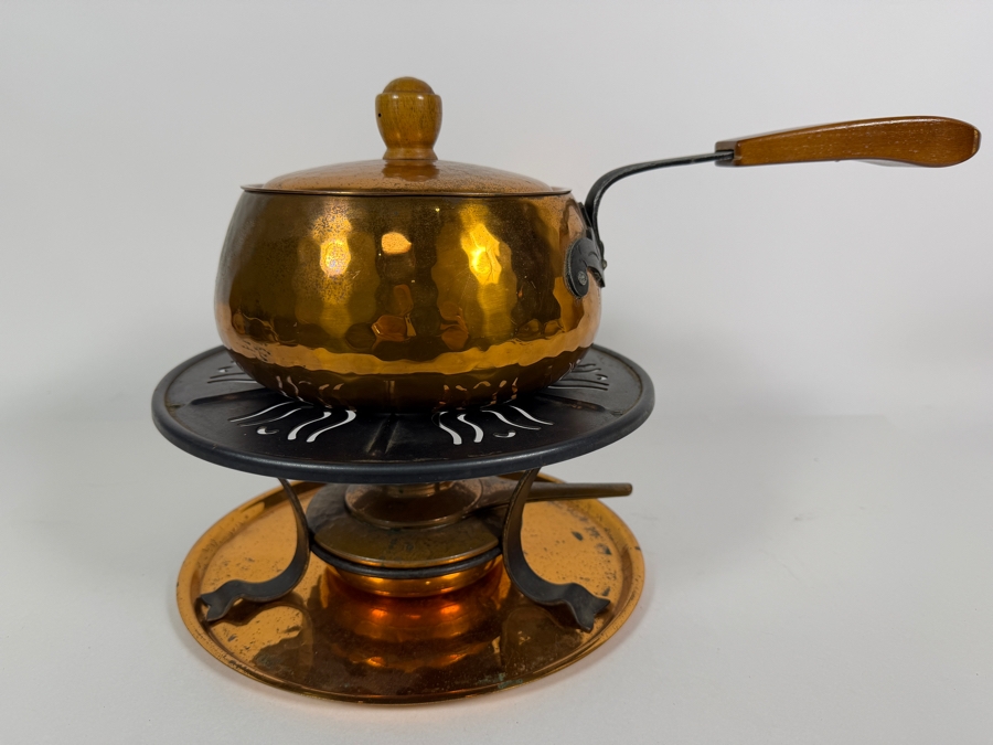 Vintage Stockli Netstal Swiss Hammered Copper Fondue Set With Stand And Burner 9'H [Photo 2]