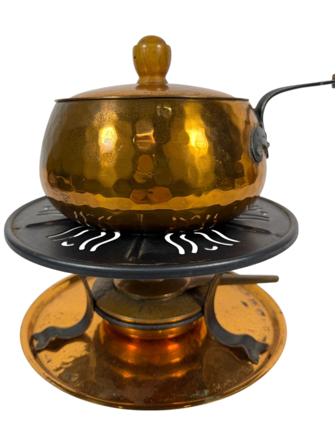 Vintage Stockli Netstal Swiss Hammered Copper Fondue Set With Stand And Burner 9'H