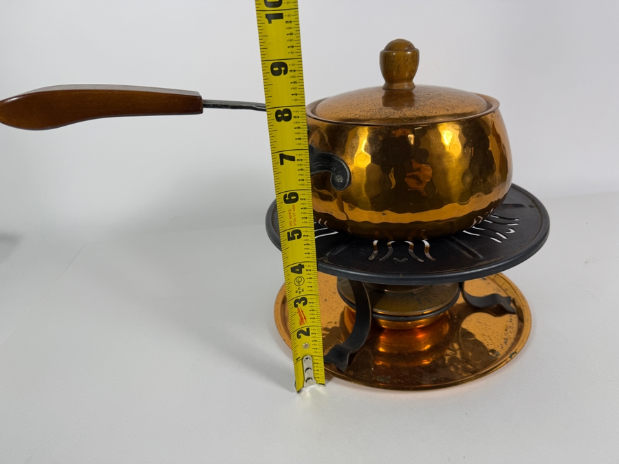 Vintage Stockli Netstal Swiss Hammered Copper Fondue Set With Stand And Burner 9'H [Photo 8]