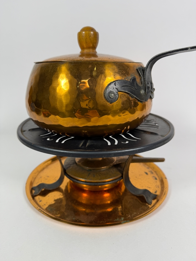 Vintage Stockli Netstal Swiss Hammered Copper Fondue Set With Stand And Burner 9'H [Photo 3]