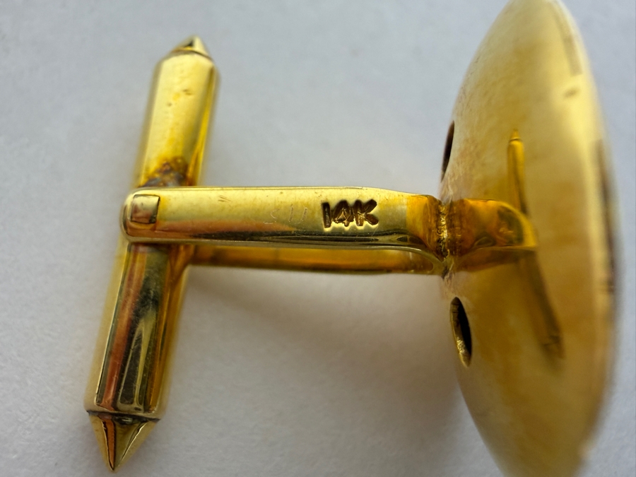 14k Gold Green Jade Stone Cufflinks 10.0g [Photo 6]