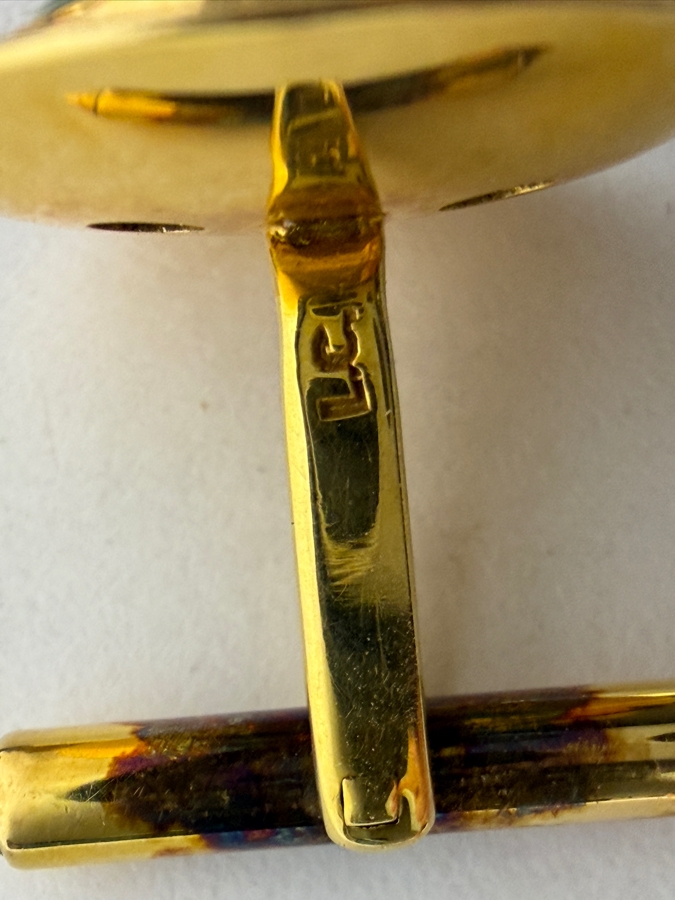 14k Gold Green Jade Stone Cufflinks 10.0g [Photo 11]