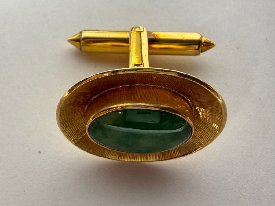 14k Gold Green Jade Stone Cufflinks 10.0g [Photo 9]