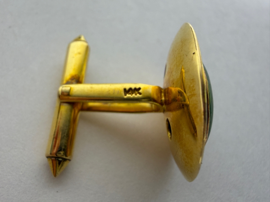 14k Gold Green Jade Stone Cufflinks 10.0g [Photo 7]