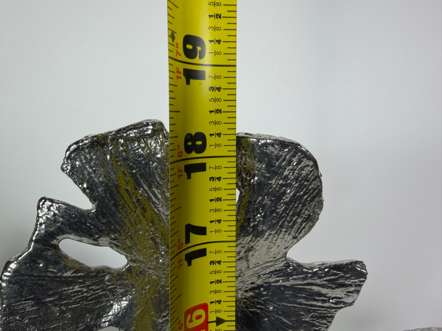 Uttermost Contemporary Lotus Flower Metal Tabletop Sculpture, Distressed Silver Leaf Botanical Art On Matte Black Iron Base, 26'W x 18.25'H [Photo 5]