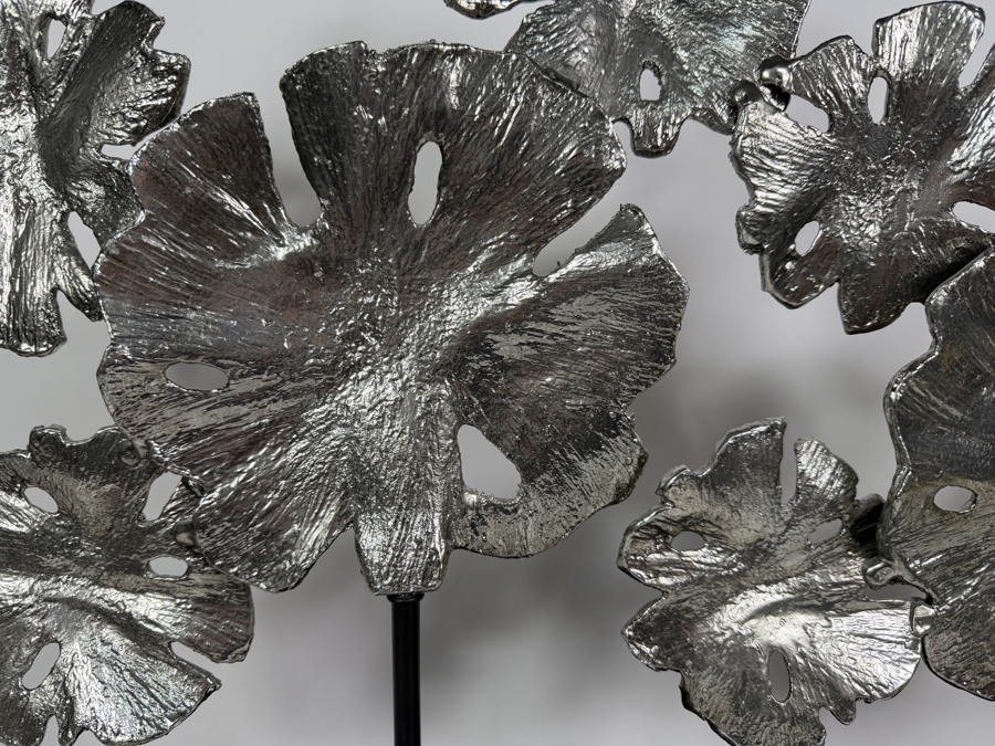 Uttermost Contemporary Lotus Flower Metal Tabletop Sculpture, Distressed Silver Leaf Botanical Art On Matte Black Iron Base, 26'W x 18.25'H [Photo 2]