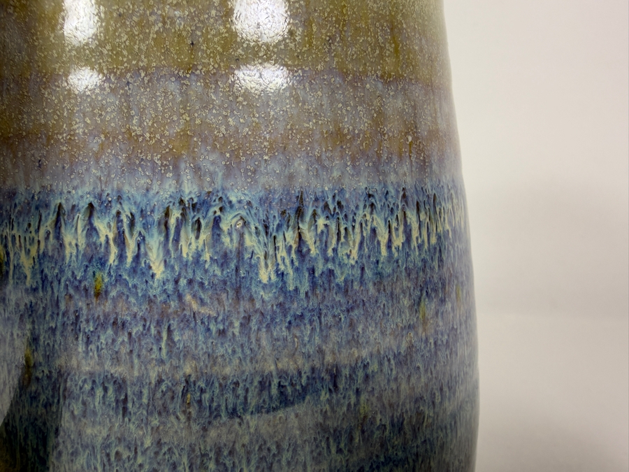Handcrafted Studio Art Pottery Pitchers Set, Vintage Brown Drip Glaze Cream Stoneware Jug and Speckled Blue Lavender Ovoid Ceramic Pitcher, 7' - 9'H [Photo 6]