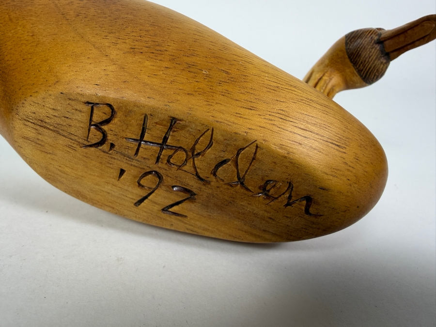 Vintage Mid-Century Hand Carved Wooden Animal Sculptures, Stylized Polished Penguin Figurine And Signed Duck Shaped Decorative Bowl Set, 3'H and 6'H [Photo 5]