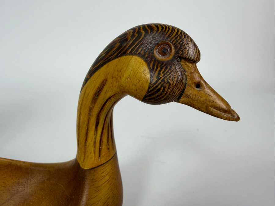 Vintage Mid-Century Hand Carved Wooden Animal Sculptures, Stylized Polished Penguin Figurine And Signed Duck Shaped Decorative Bowl Set, 3'H and 6'H [Photo 3]