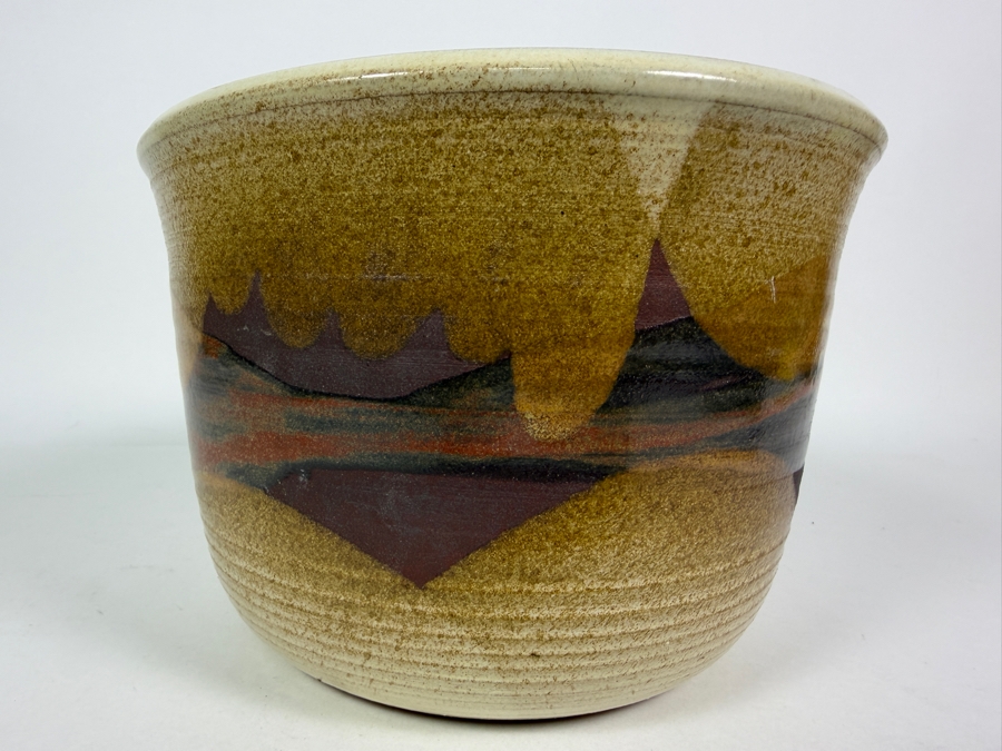 Potters Pantry Vintage Handthrown Stoneware Mixing Serving Bowl, Earthy Multi-Glaze Abstract Landscape Design, Handcrafted Collectible Kitchen Pottery, 8'W [Photo 3]