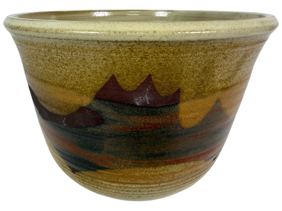 Potters Pantry Vintage Handthrown Stoneware Mixing Serving Bowl, Earthy Multi-Glaze Abstract Landscape Design, Handcrafted Collectible Kitchen Pottery, 8'W