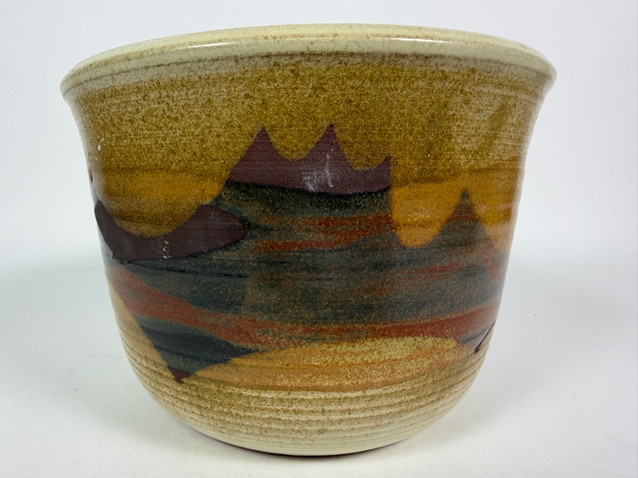 Potters Pantry Vintage Handthrown Stoneware Mixing Serving Bowl, Earthy Multi-Glaze Abstract Landscape Design, Handcrafted Collectible Kitchen Pottery, 8'W [Photo 2]