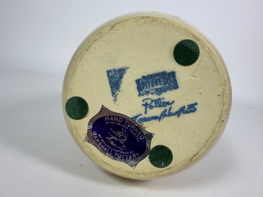 P R Storie Pottery Handthrown Stoneware Crock, Cobalt Blue Texas Bluebonnets Hand Painted Design Signed By Shirley Thomas, Marshall Texas Ceramic Kitchen Utensil Holder, 6'H [Photo 3]