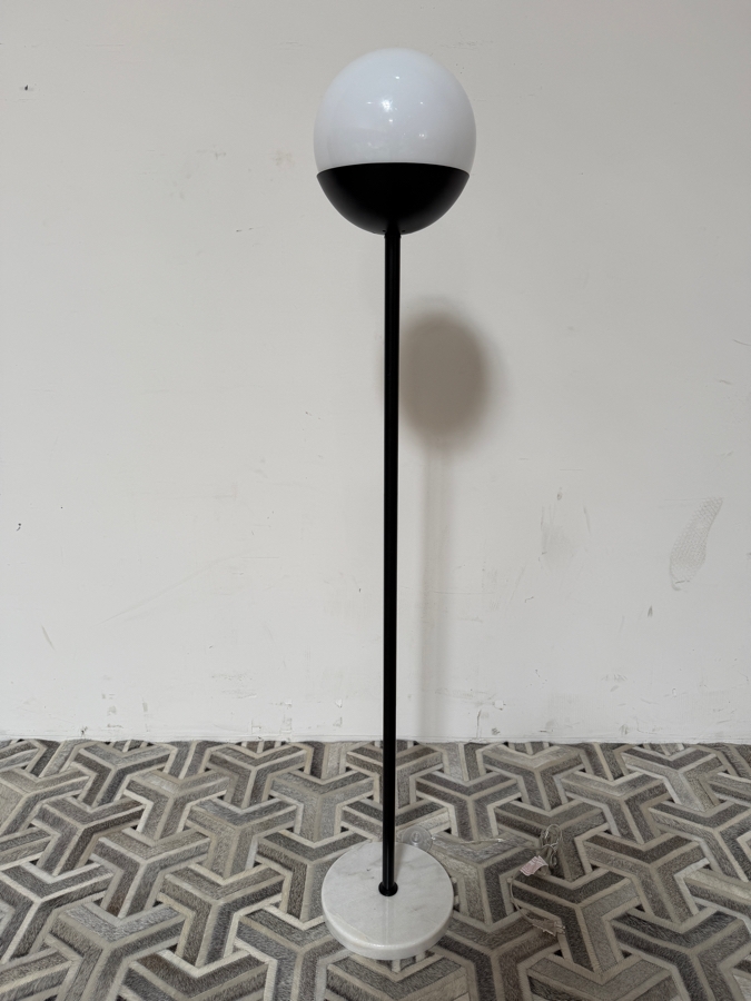 Elegant Lighting Eclipse Mid-Century Modern Style One Light Floor Lamp, White Glass Spherical Globe Shade With Matte Black Base Cap On Circular Flat White Marble Disc Stand, 60'H redo whiteout  [Photo 3]