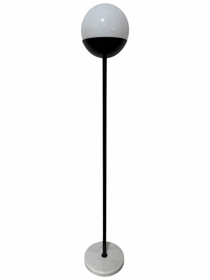 Elegant Lighting Eclipse Mid-Century Modern Style One Light Floor Lamp, White Glass Spherical Globe Shade With Matte Black Base Cap On Circular Flat White Marble Disc Stand, 60'H redo whiteout 