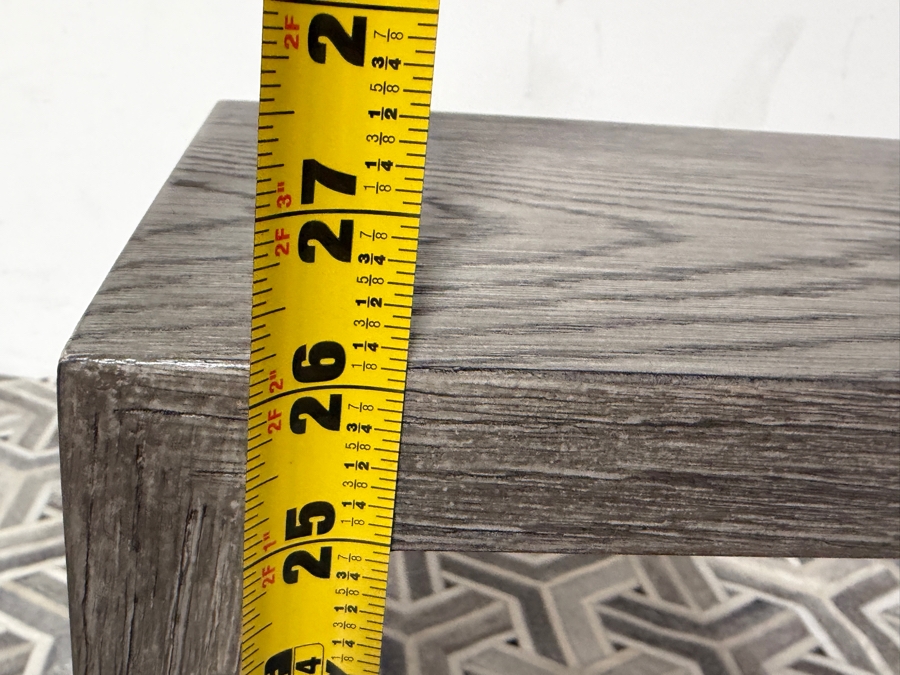 Minimalist C Shaped Grey Oak Veneer Accent Table, Cantilevered Sofa Side End Table, Mitered Edge Snack Tray, 16'W x 12'D X 26'H [Photo 8]