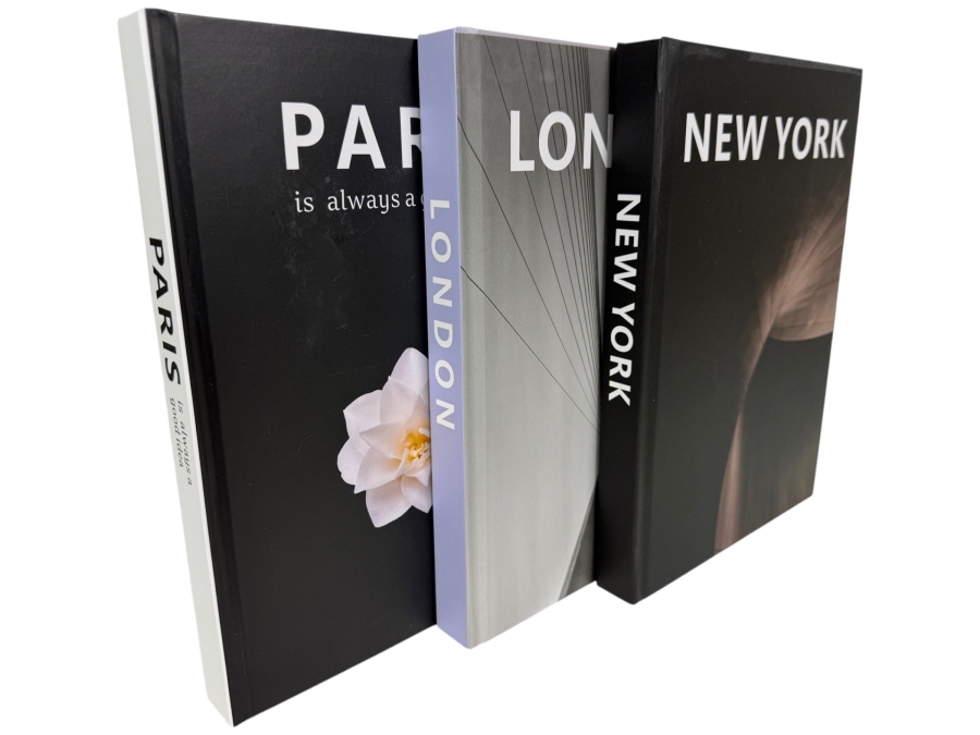 Modern City Theme Decorative Faux Books Stacking Set, Paris London New York 10.5'H
