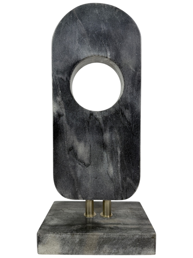 Sagebrook Home Dark Charcoal Grey Marble Arched Cutout Tabletop Sculpture, Contemporary Abstract Stone Art On Matching Pedestal Base, 13.5'H