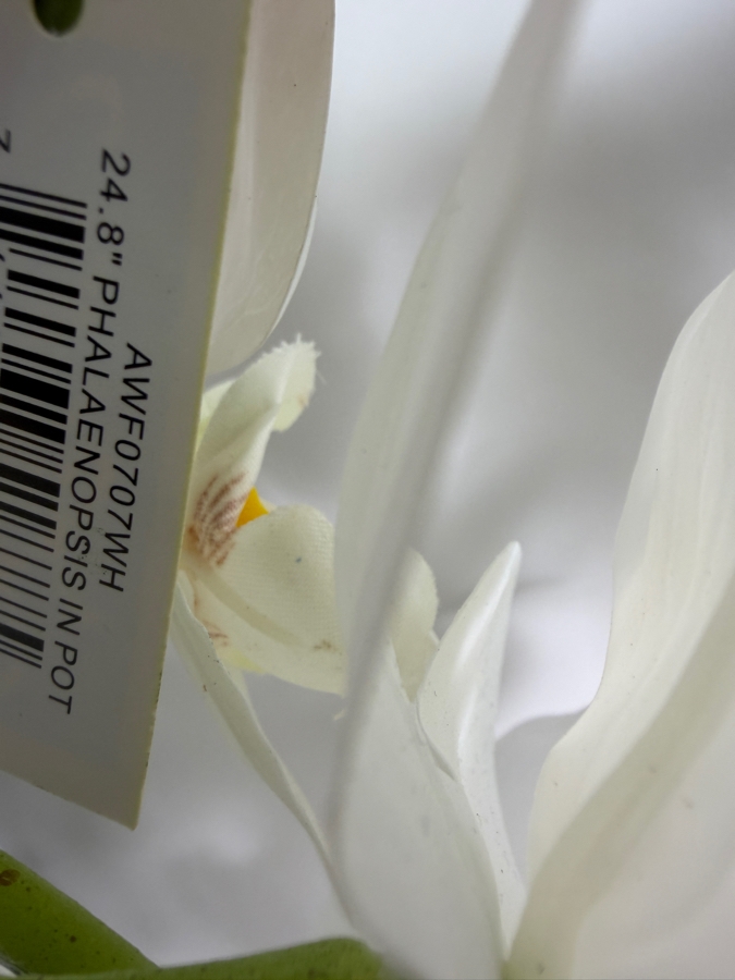 Artificial White Phalaenopsis Orchid Arrangement, Faux Silk Floral Display In White Ceramic Boat Vase, 24'H [Photo 7]