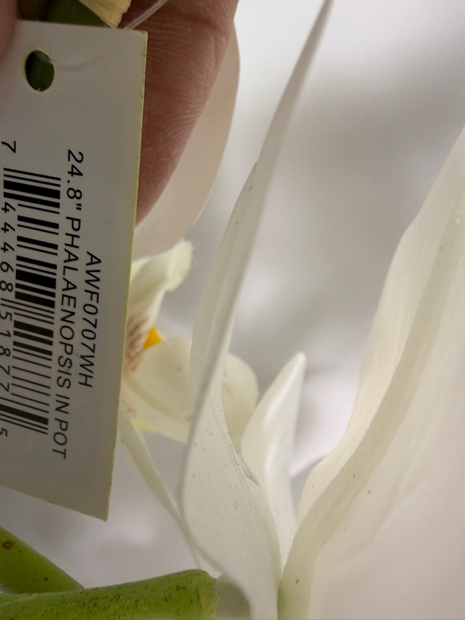 Artificial White Phalaenopsis Orchid Arrangement, Faux Silk Floral Display In White Ceramic Boat Vase, 24'H [Photo 6]