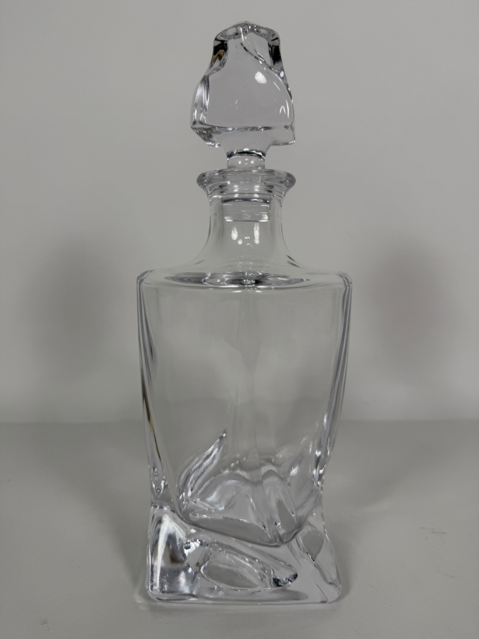 Bohemia Crystal Quadro Twisted Clear Glass Liquor Decanter, Modern Fluid Silhouette Architecture Whisky Carafe With Sculpted Topper, 11'H [Photo 2]