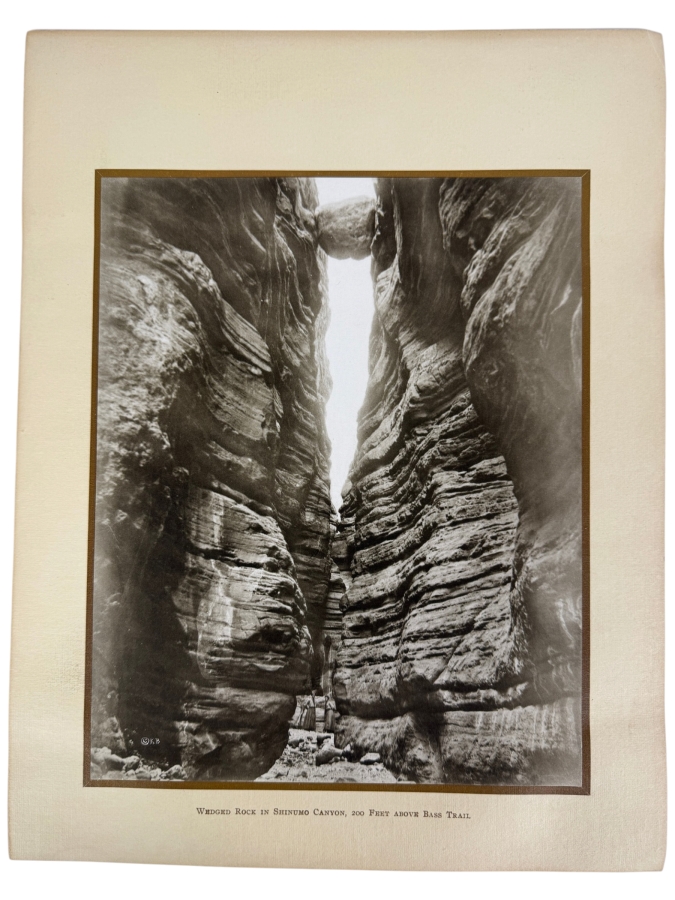 Kolb Brothers Wedged Rock In Shinumo Canyon Antique Sepia Photograph, Grand Canyon National Park Historic Matted Landscape Art Print, 8' X 10'