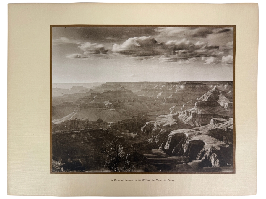 Kolb Brothers A Canyon Sunset From O'Neil Or Yavapai Point Antique Sepia Photo, Grand Canyon Historic Matted Landscape Art Print, 8' x 10'