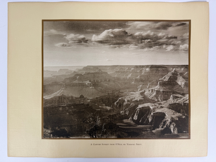 Kolb Brothers A Canyon Sunset From O'Neil Or Yavapai Point Antique Sepia Photo, Grand Canyon Historic Matted Landscape Art Print, 8' x 10' [Photo 2]
