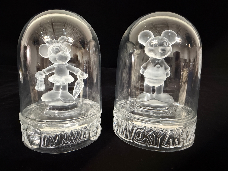 Vintage 1985 Walt Disney Productions Mickey Mouse & Minnie Mouse Figurines Enclosed In Glass Domes Manufactured In West Germany 4.5H [Photo 2]