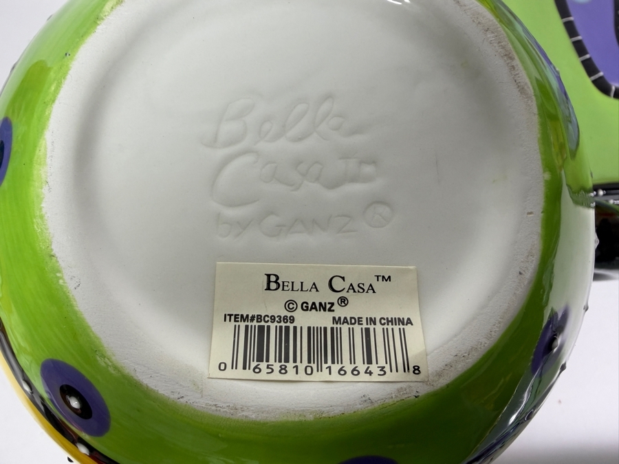 Bella Casa By Ganz Whimsical Colorful Ceramic Tea Set, Hand Painted Abstract Striped Polychrome Teapot Pitcher Plates Collection, Plates 11'W [Photo 8]