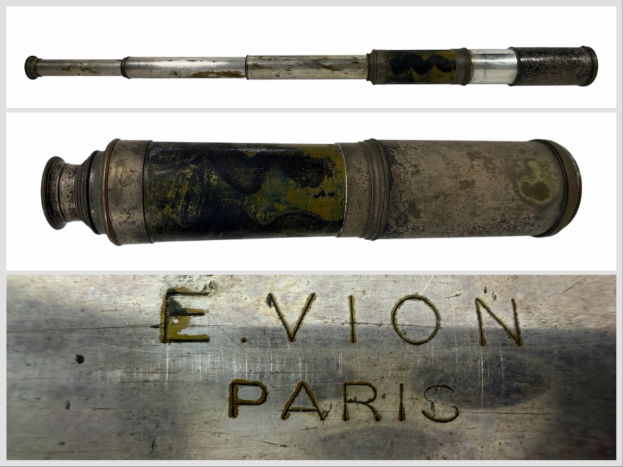 Antique Brass Maritime Telescope With Multi-Draw Spyglass Design Manufactured By E. Vion Of Paris, France 41.5' Long Extended